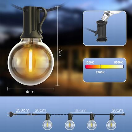 LED външен декоративен гирлянд 25xE12/1W/230V 17,5 m IP65 черен