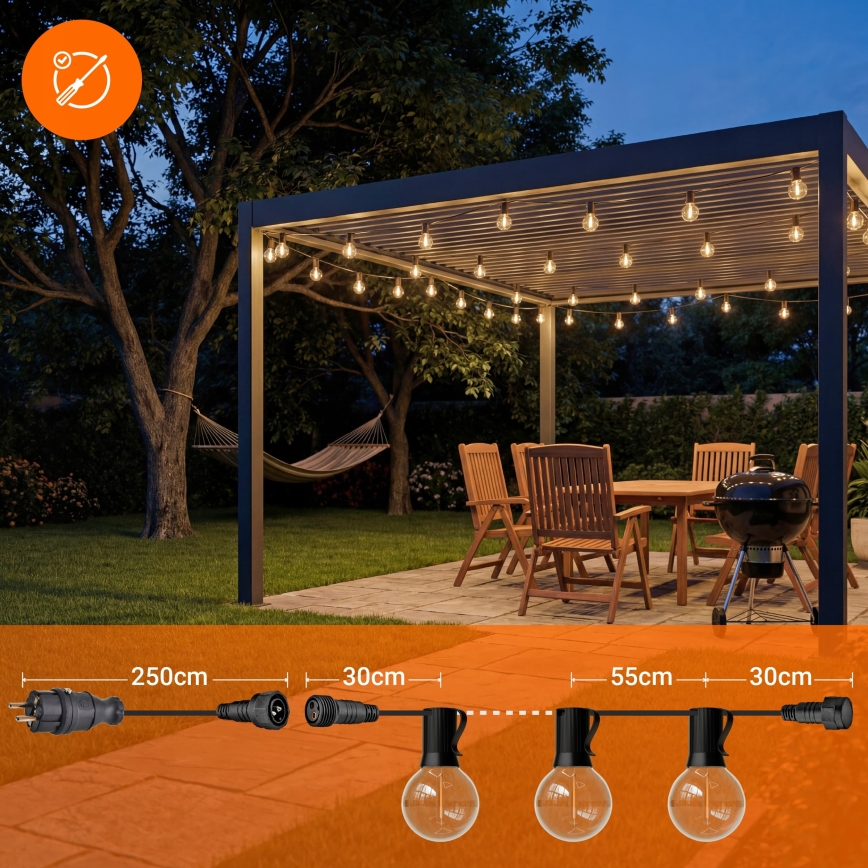 LED външен декоративен гирлянд 36xE12/1W/230V 22,35 m IP65 черен