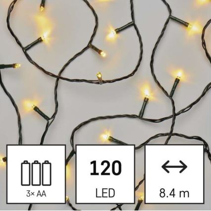 LED външен гирлянд 120xLED/3xAA 8,9m IP44 топло бяло
