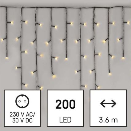 LED външен гирлянд 200xLED/8 режима 8,6m IP44 топла бяла светлина