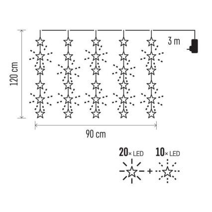 LED външен гирлянд 30xLED/3,9m IP44 звезди