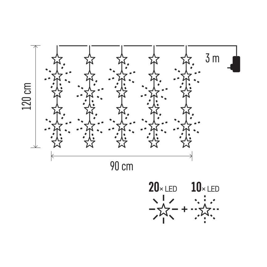 LED външен гирлянд 30xLED/3,9m IP44 звезди