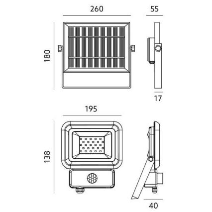 LED Външен соларен прожектор със сензор LED/20W/3,7V 6500K IP65 4400 mAh