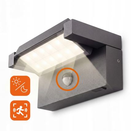 LED външен стенен осветител с сензор за движение и сумрак LED/25W/230V 3000/4000/6500K IP54 черен