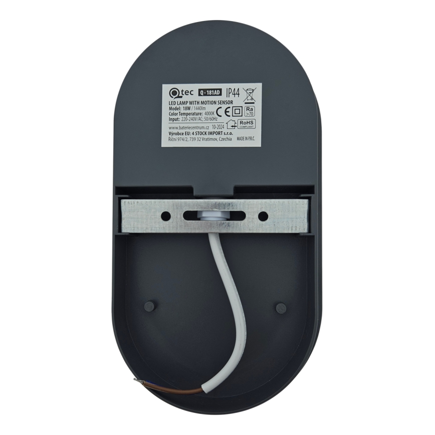 LED външен стенен осветител със сензор за движение LED/18W/230V IP44 антрацит