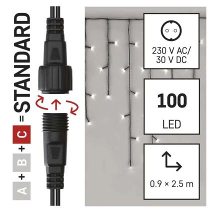 LED Външна коледна верига 100xLED/2,5x0,9м IP44 студено бяла
