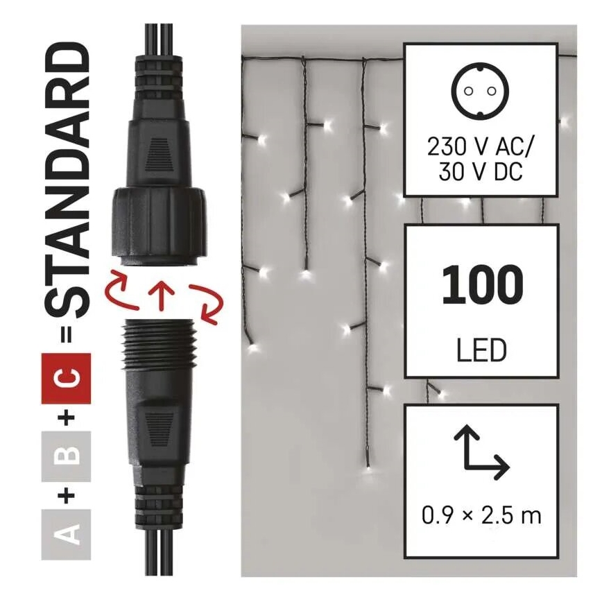 LED Външна коледна верига 100xLED/2,5x0,9м IP44 студено бяла