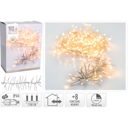 LED външен коледен гирлянд 1512xLED/230V/8 функции 14 m IP44 топла бяла