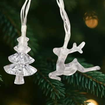 LED външен коледен гирлянд 20xLED/2xAA, 2,2 m, IP44, многоцветен с елхички и елени