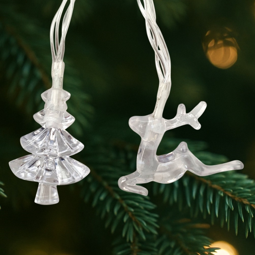 LED външен коледен гирлянд 20xLED/2xAA, 2,2 m, IP44, многоцветен с елхички и елени