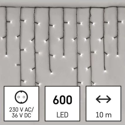 LED външен коледен гирлянд 600xLED/8 режима 15m IP44 студено бяло