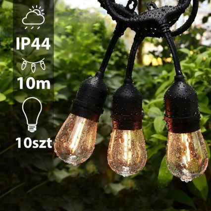 LED Външна декоративна гирлянда 10xE27/1W/230V 10,94 m IP44 черна