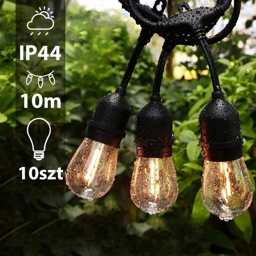 LED Външна декоративна гирлянда 10xE27/1W/230V 10,94 m IP44 черна