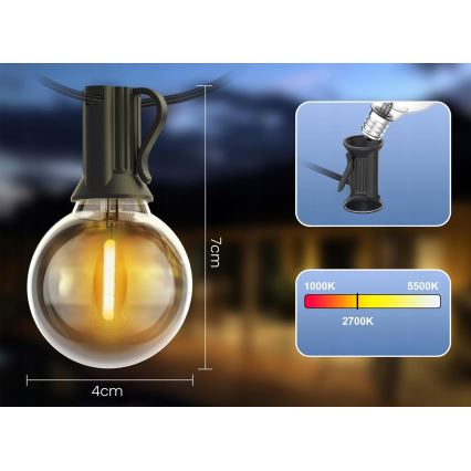 LED външна декоративна гирлянда 20xE12/1W/230V 20 m IP65 черна