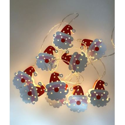 LED външна гирлянда 10xLED/2xAA 1,65 m IP44, топла бяла светлина — Санта