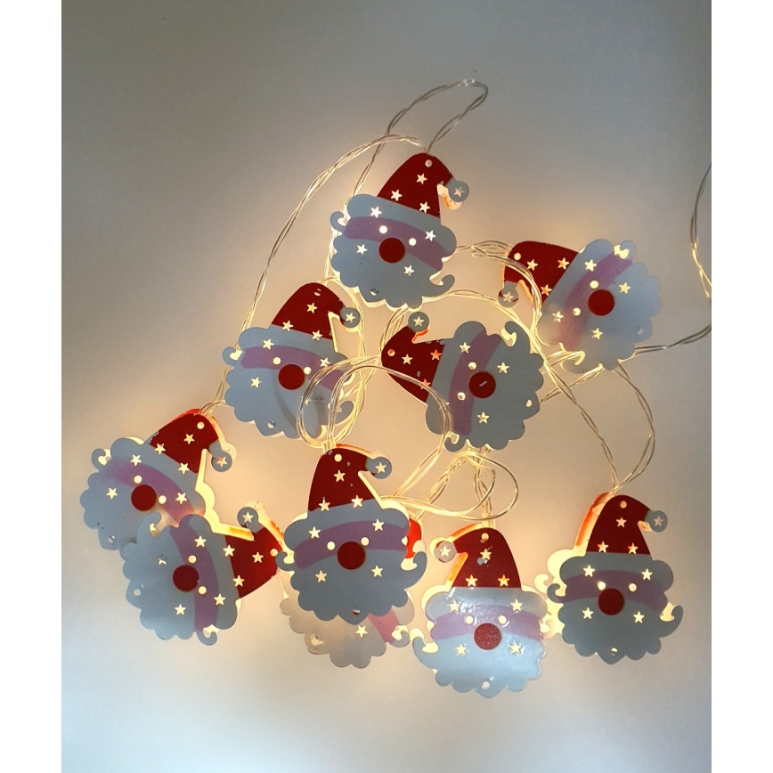 LED външна гирлянда 10xLED/2xAA 1,65 m IP44, топла бяла светлина — Санта