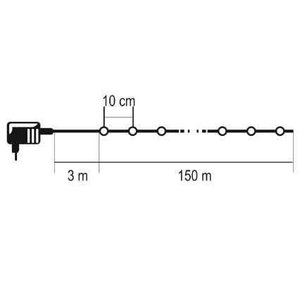 LED външна гирлянда 1500 x LED / 230 V, 8 функции, 153 м, IP44, топла бяла светлина + дистанционно управление