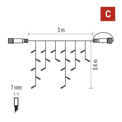 LED външна гирлянда 50xLED/3x0,4m IP44 студено бяла
