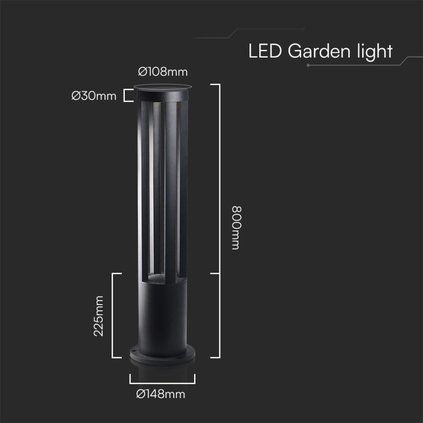 LED външна лампа LED/10W/230V 3000K IP65 80 cm черна