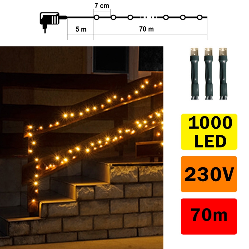 LED Външна осветителна верига 70m 1000xLED/0,06W/230V топло бял IP44