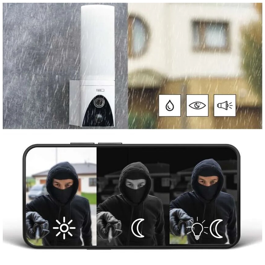 LED Външна смарт камера с осветление GoSmart LED/12W/230V IP65 Wi-Fi Tuya бял