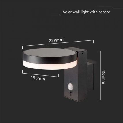 LED Външна соларна лампа за стена със сензор LED/5,5W/3,7V 3000K IP54 2000 mAh