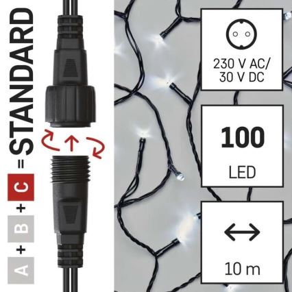 LED външна коледна гирлянда 100xLED/10m IP44 студено бяла