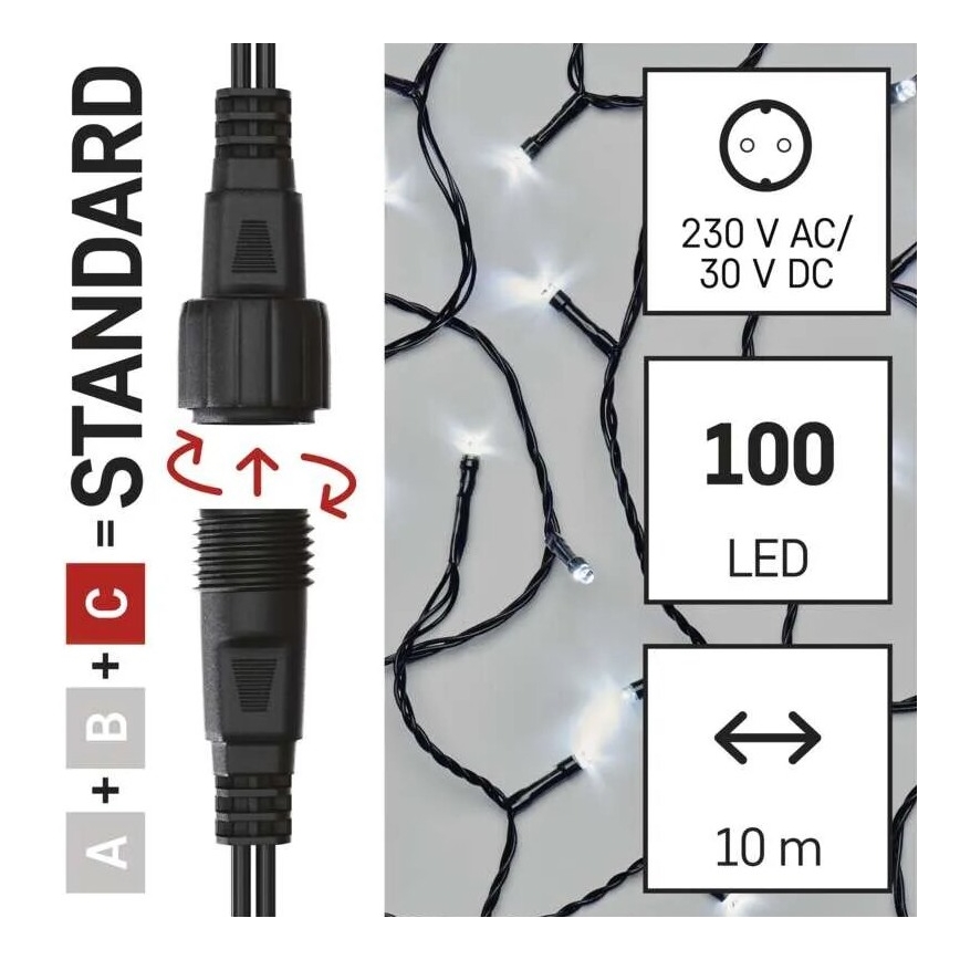 LED външна коледна гирлянда 100xLED/10m IP44 студено бяла