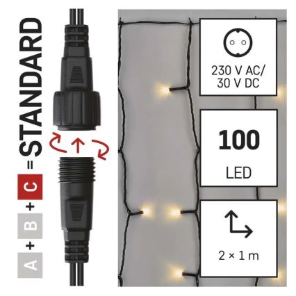 LED външна коледна гирлянда 100xLED/1x2m IP44 топло бяло