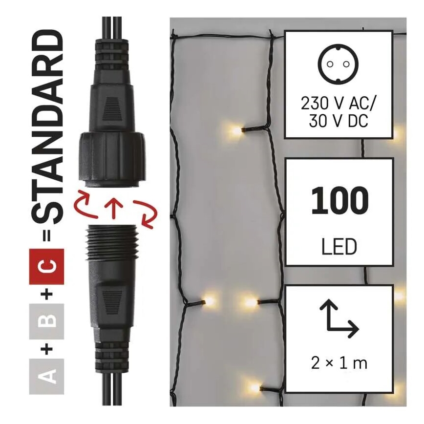 LED външна коледна гирлянда 100xLED/1x2m IP44 топло бяло