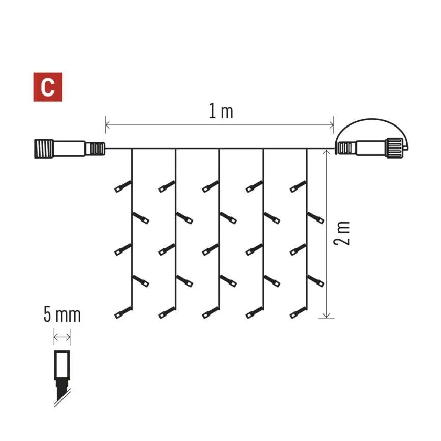 LED външна коледна гирлянда 100xLED/1x2m IP44 топло бяло