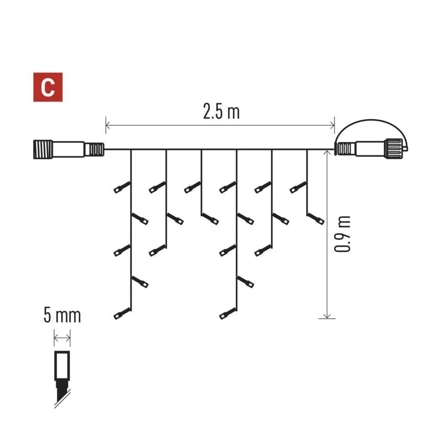 LED външна коледна гирлянда 100xLED/2,5x0,9m IP44 студено бяло