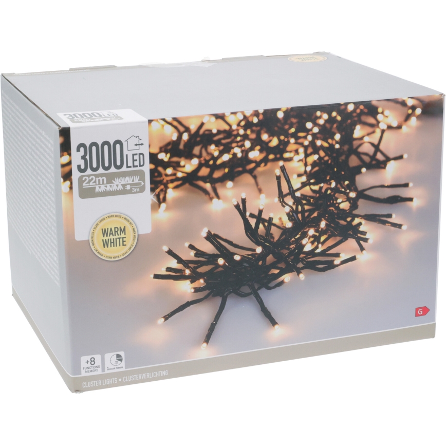 LED външна коледна гирлянда 3000xLED/230V/8 функции 24,8 m IP44 топла бяла светлина