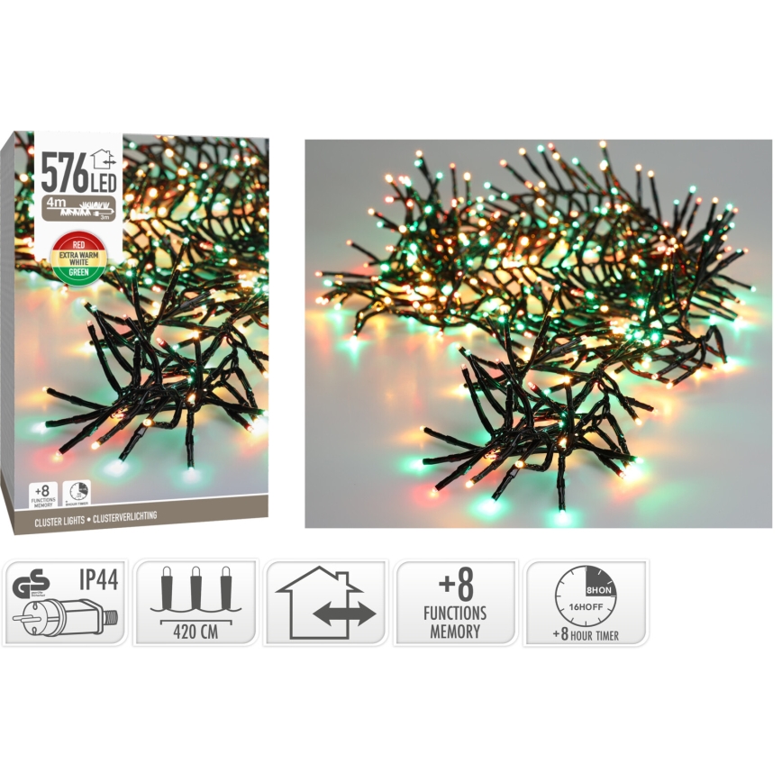 LED външна коледна гирлянда 576xLED/230V/8 функции 7,2 m IP44 многоцветна
