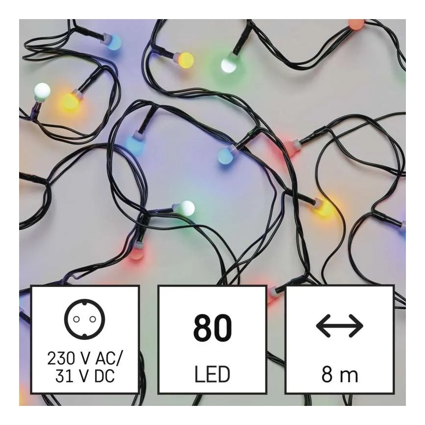 LED външна коледна гирлянда 80xLED/8 функции 13m многоцветна IP44