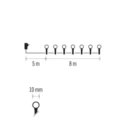 LED външна коледна гирлянда 80xLED/8 функции 13m многоцветна IP44