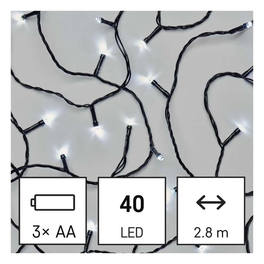 LED външна коледна верига 40xLED/3xAA 3,3м IP44 студено бяло