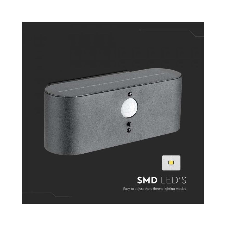 LED Външно соларно стенен осветител с сензор LED/2,5W/3,7V 3000K IP54 2000 mAh