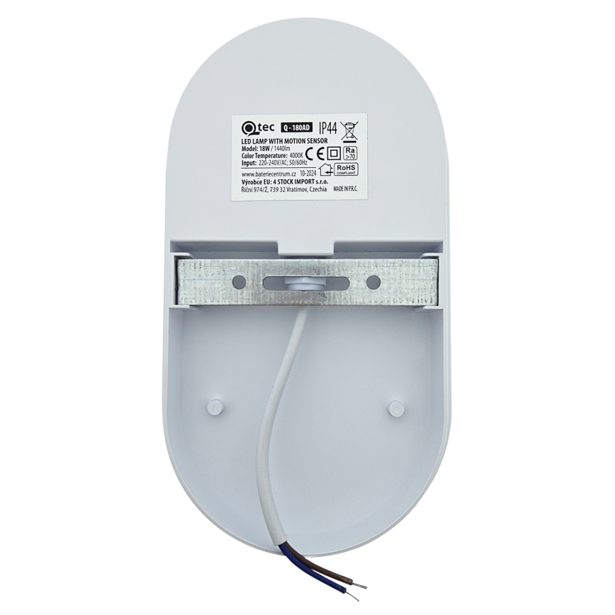 LED външно стенно осветително тяло с датчик за движение LED/18W/230V IP44 бяло