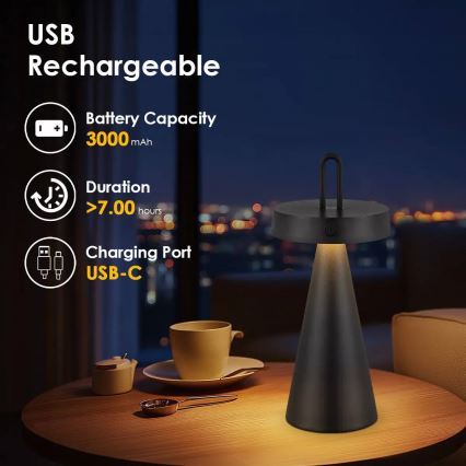 LED димируема външна презареждаема сензорна настолна лампа HALO LED/1,5W/3,7V 3000 mAh IP44 черна