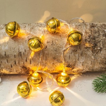 LED Коледен гирлянд 10xLED/2xAA/топла бяла 1,8m звънчета