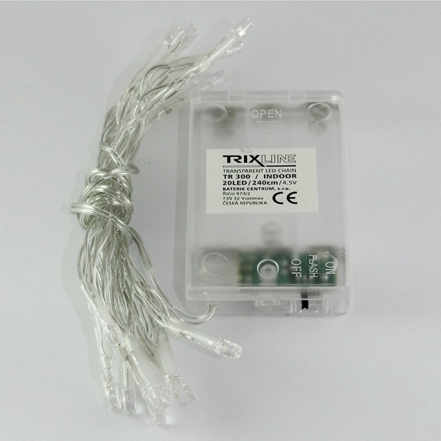 LED коледен гирлянд 20 LED / 2 функции, 2,4 m, студено бяло