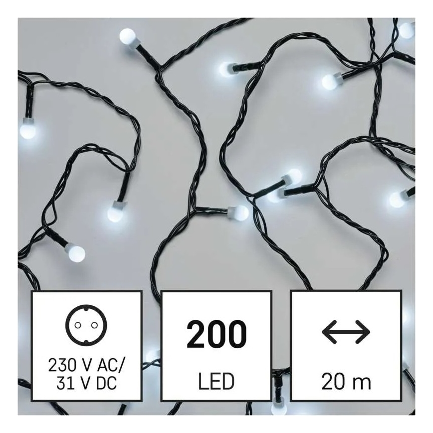 LED Коледен гирлянд 200xLED/8 функции 20m IP44 студено бяло