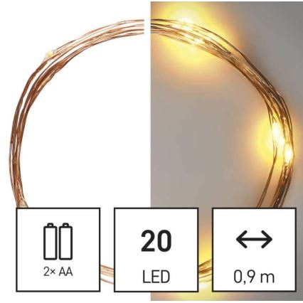 LED коледен гирлянд 20xLED/2,4m топла бяла