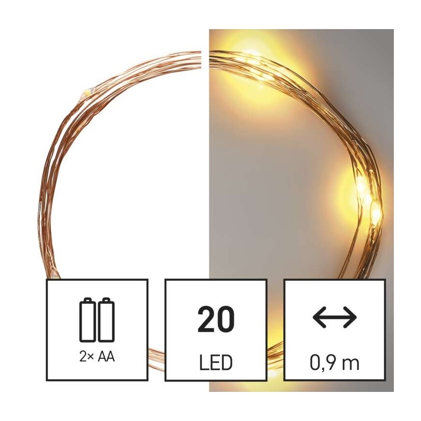 LED коледен гирлянд 20xLED/2,4m топла бяла