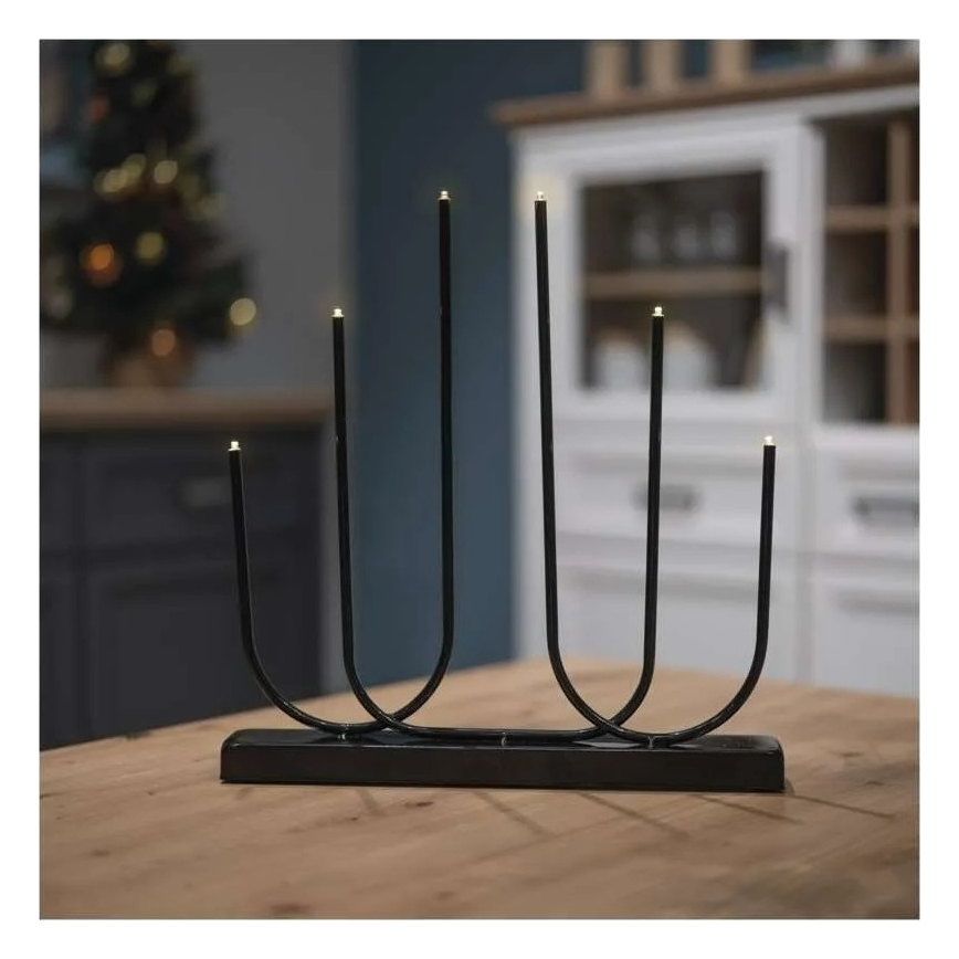 LED Коледен свещник 6xLED/2xAA черен