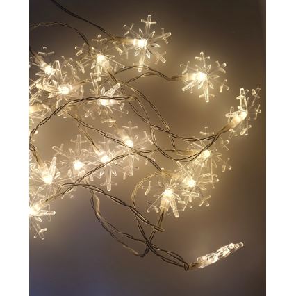 LED коледен външен гирлянд 20xLED/2xAA 2,2 m IP44 топло бяло снежинки