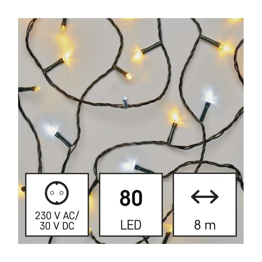 LED коледен външен гирлянд 80xLED/2 функции 13m IP44 топла/студена бяла