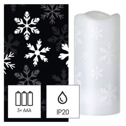 LED Коледна свещ LED/3xAAA снежинки студено бяла