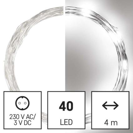 LED коледна външна гирлянда 40xLED/9m IP44 студено бяла